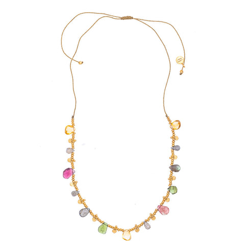 Tourmaline & Citrine gold charm string necklace