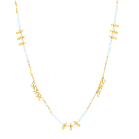 Long Aquamarine gold charm necklace