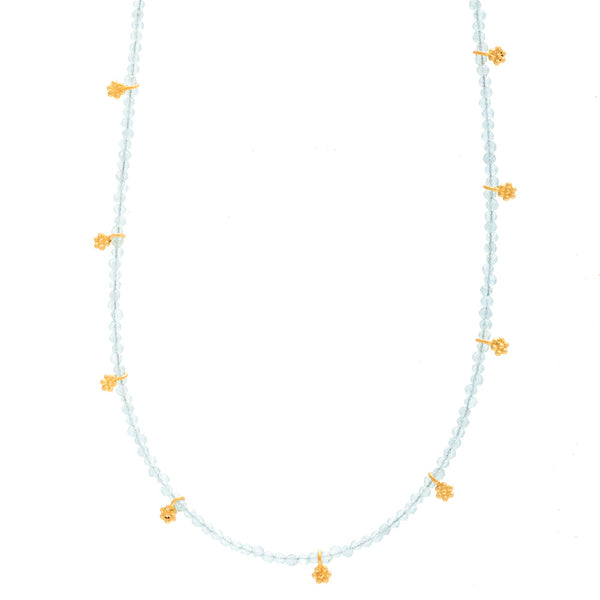 Aquamarine beaded necklace with flower charms