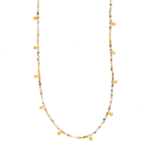 Multi Tourmaline beaded necklace with flower charms