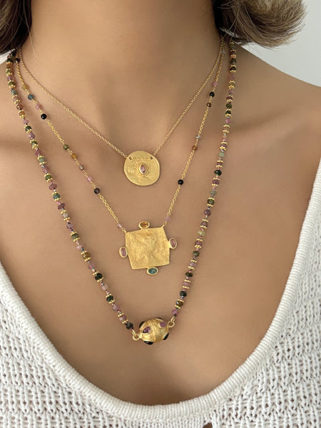 Adjustable Multi Tourmaline gold necklace