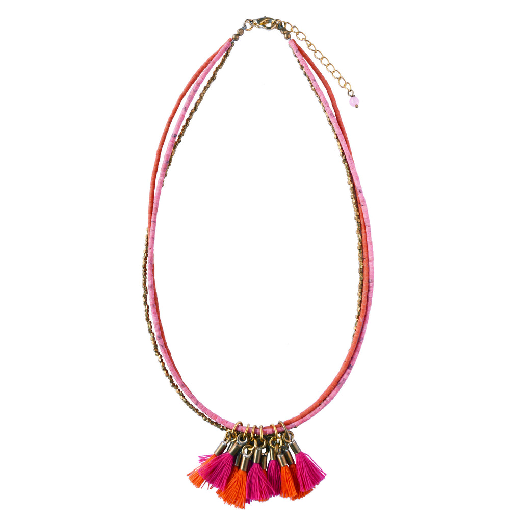 Pink Tassel Brass Necklace