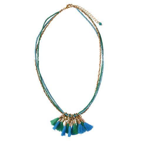 Blue Tassel Brass Necklace