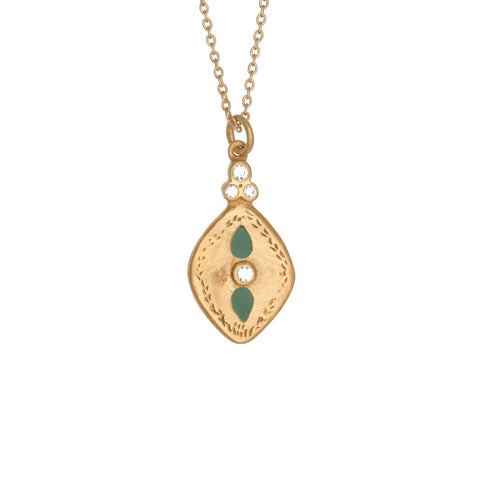 Green enamel & Cubic Zirconia necklace