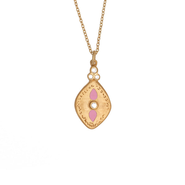 Pink enamel & Cubic Zirconia necklace