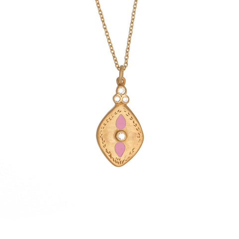 Pink enamel & Cubic Zirconia necklace