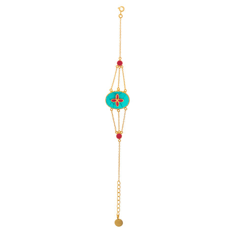 Gold plate Turquoise & pink enamel Bracelet