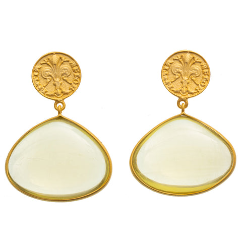 Lemon Quartz gold plate coin stud earrings