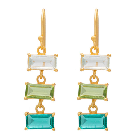 Green glass 3 tier earrings