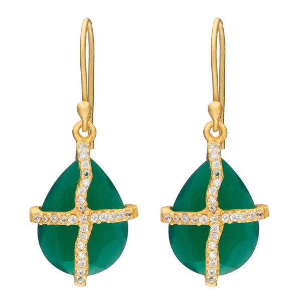 Green Onyx & Cubic Zirconia cross necklace