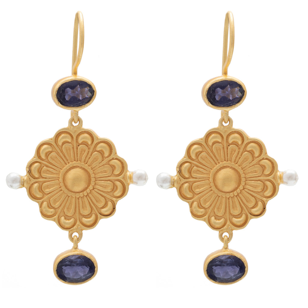 Berber earrings with Iolite & Pearl