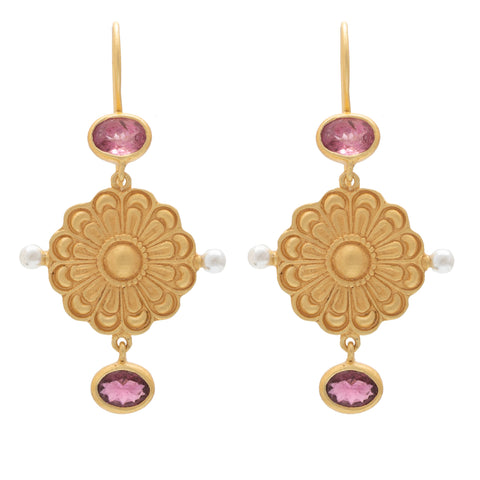 Berber earrings with Pink Tourmaline & Pearl