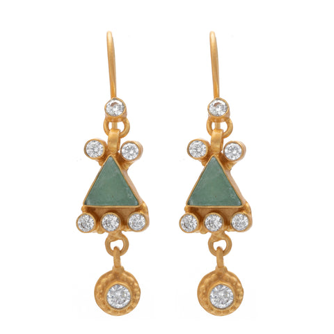 Green Aventurine & Cubic Zirconia triangle earrings
