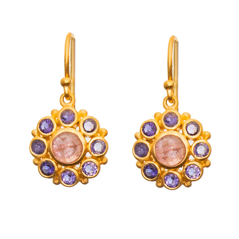 Pink Tourmaline & Iolite Flower Earrings