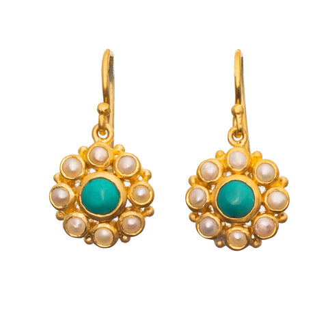 Turquoise & Pearl Flower Earrings
