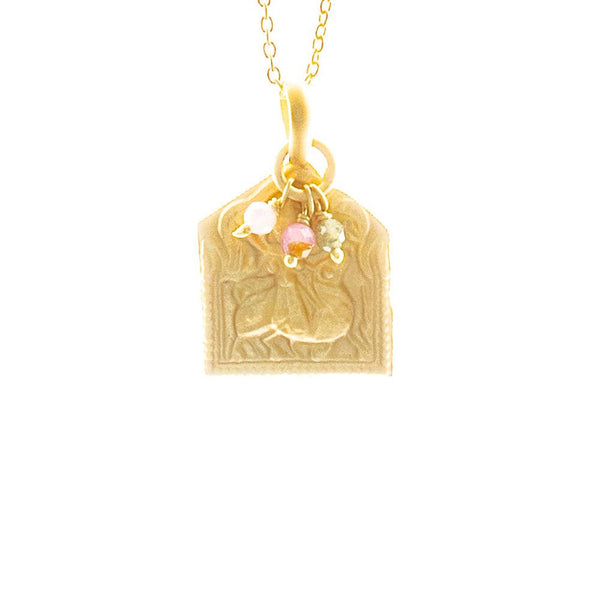 Square goddess pendant with Multi Tourmaline beads