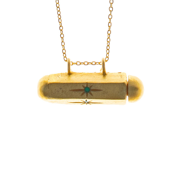 Gold plate talisman with Green Zircon bead