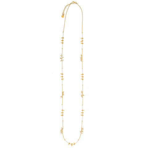 Long Pearl gold charm necklace