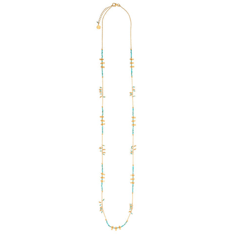 Long Turquoise gold charm necklace
