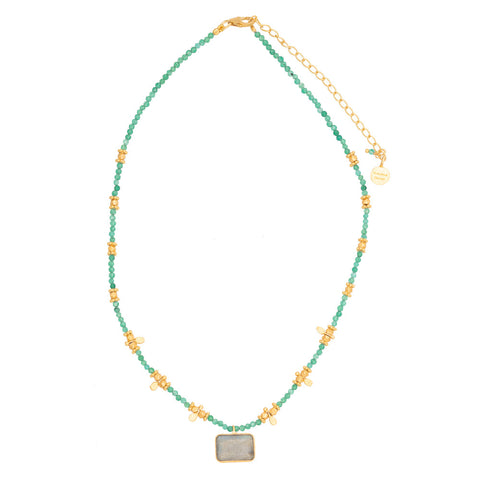 Green Aventurine bead necklace with Labradorite pendant