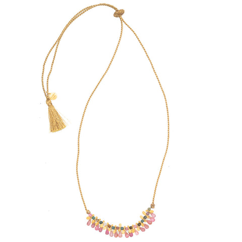 Teardrop Pink Tourmaline silk string necklace