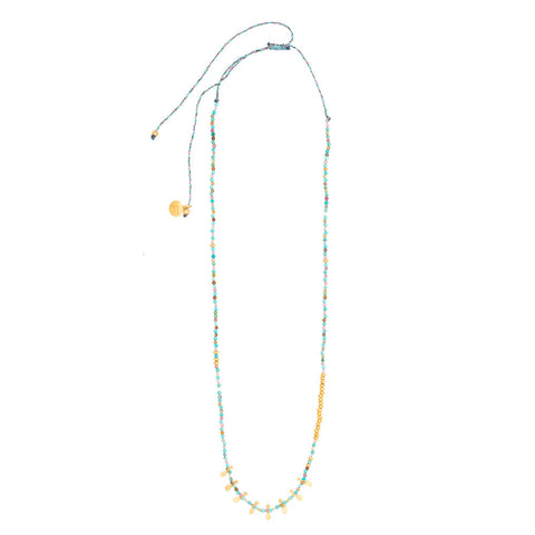 Multi Tourmaline & Turquoise gold beaded thread necklace