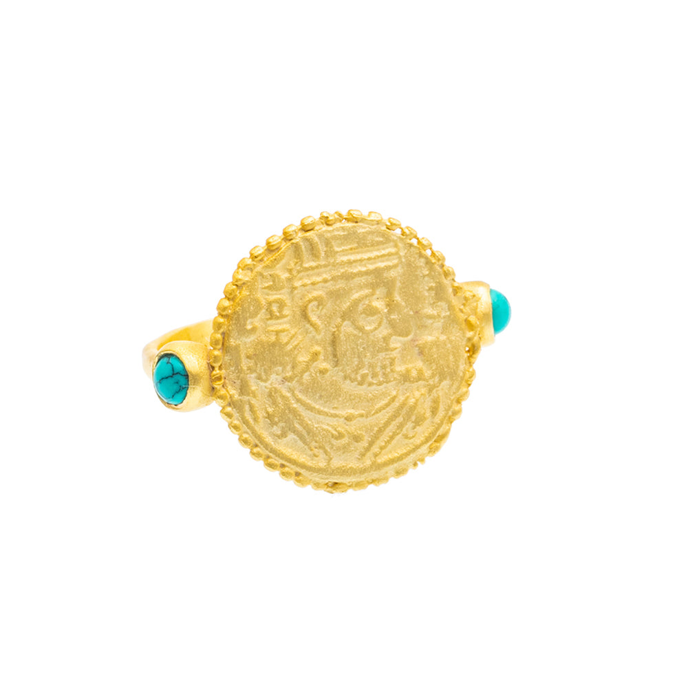 Turquoise Gold plate coin Ring