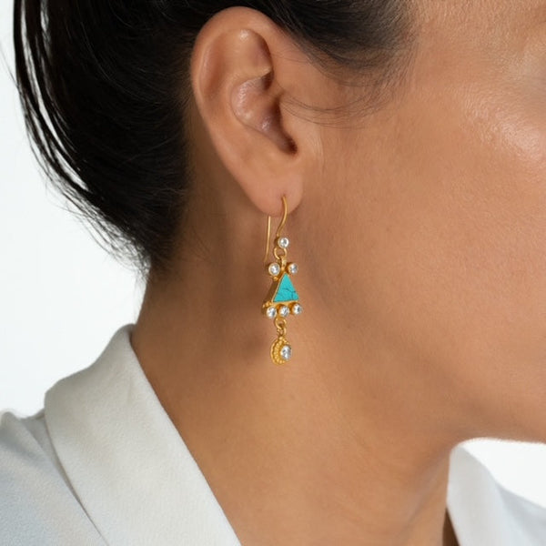 Turquoise & Cubic Zirconia triangle earrings