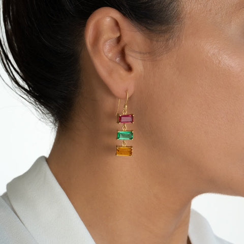 Multi glass 3 tier earrings